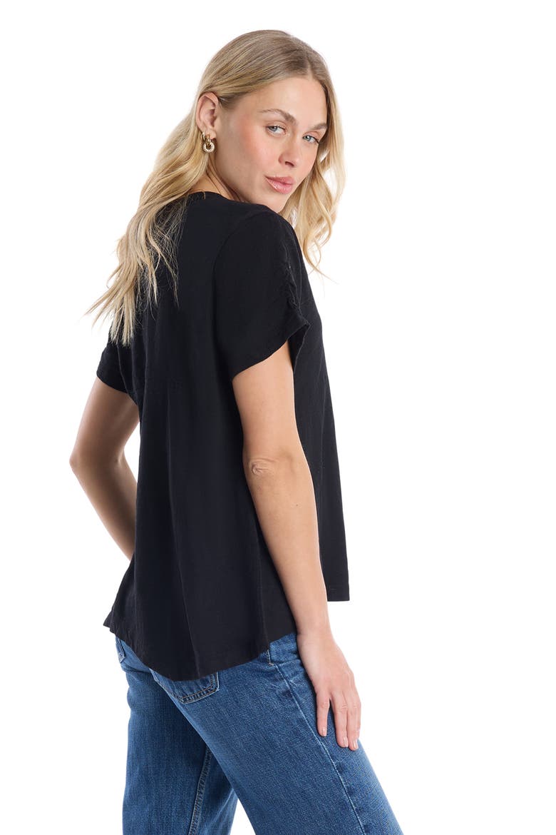 Deep V-Neck Ruched Sleeve Tee, Alternate, color, Black