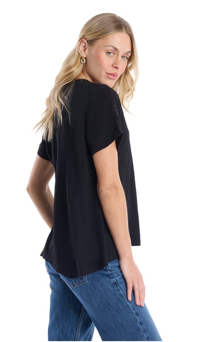 Wilt Deep V-Neck Ruched Sleeve Tee, Alternate, color, Black