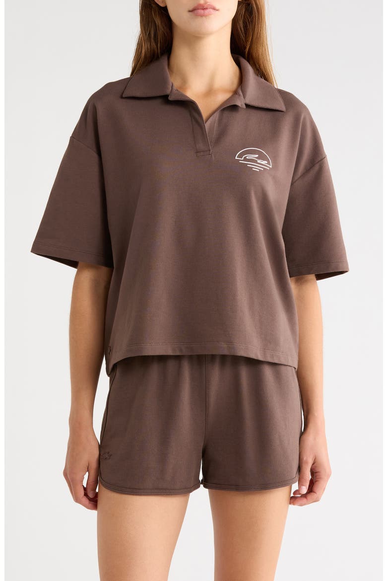 Loungewear Cotton Blend Fleece Pajama Polo, Main, color, GRUME
