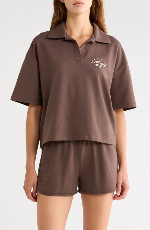 Loungewear Cotton Blend Fleece Pajama Polo