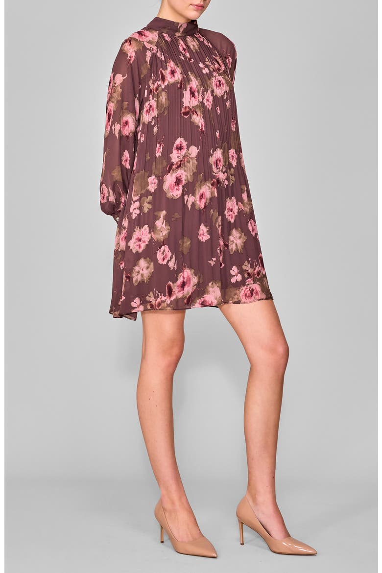 Floral Print Long Sleeve Minidress, Main, color, BURGUNDY FLORAL