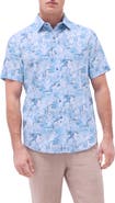 Bugatchi Orson Shaped Fit Cotton & Linen Camp Shirt
