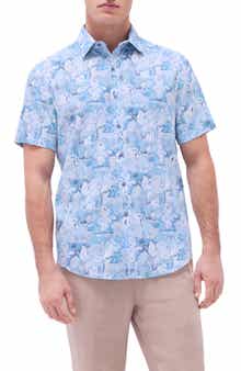 Bugatchi Orson Shaped Fit Cotton & Linen Camp Shirt