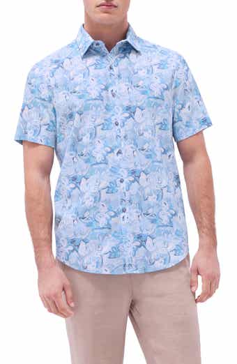 Bugatchi Orson Shaped Fit Cotton & Linen Camp Shirt