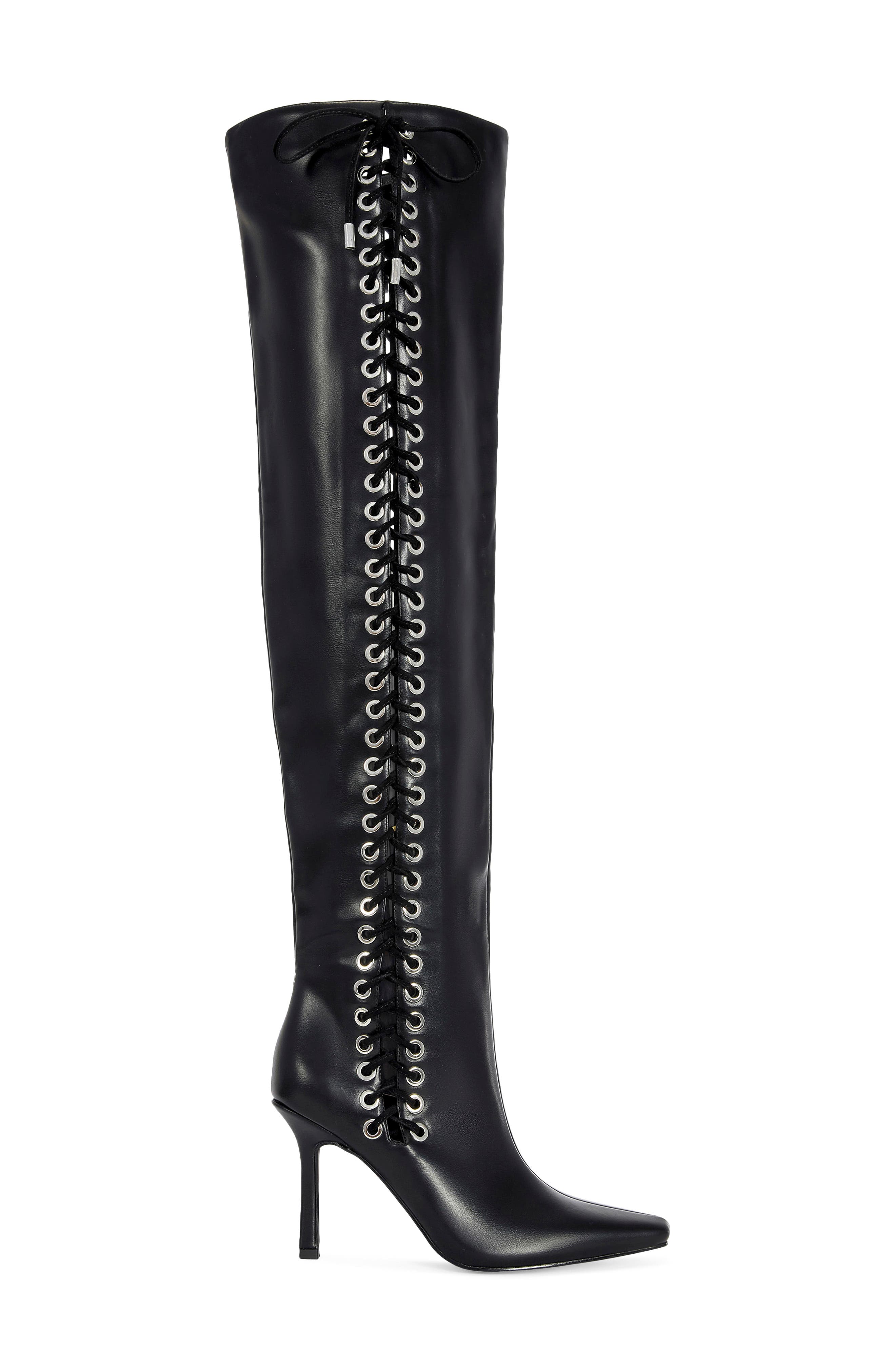 Zephra Lace-Up Faux Leather Over the Knee Boot, Alternate, color, BLACK