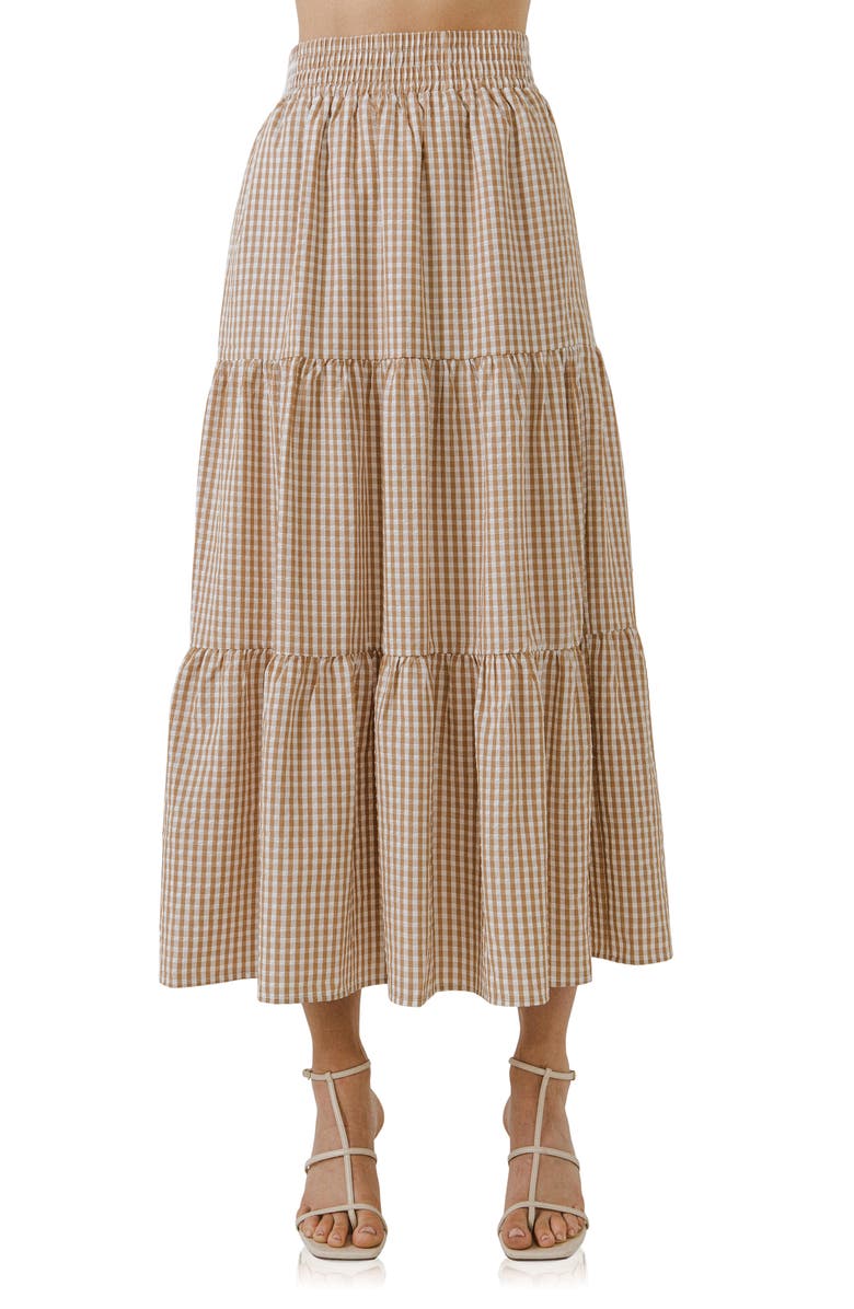 English Factory Tiered Gingham Maxi Skirt, Alternate, color,