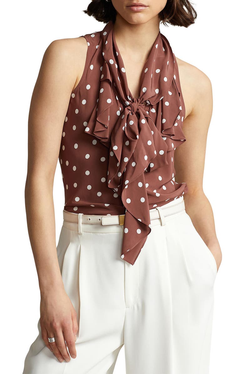 Polo Ralph Lauren Polka Dot Tie Front Sleeveless Blouse, Main, color,