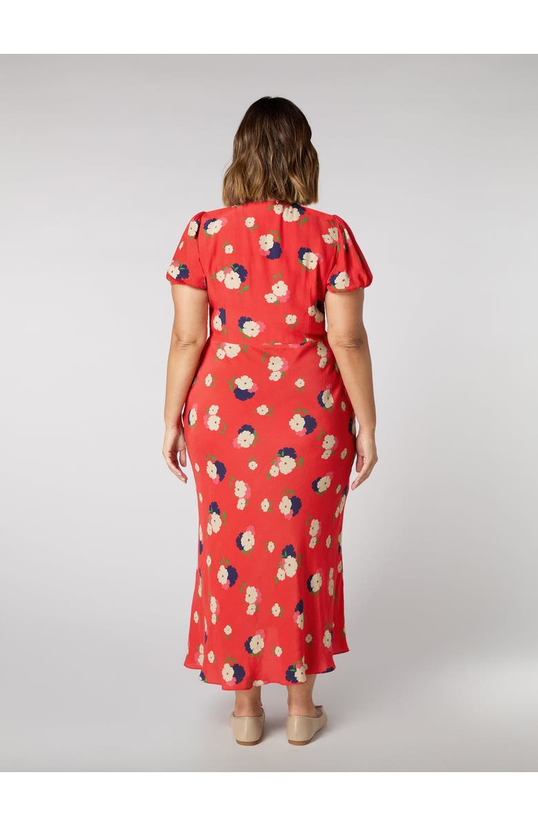 Live Unlimited Floral Puff Sleeve Midi Dress, Alternate, color, Red Floral