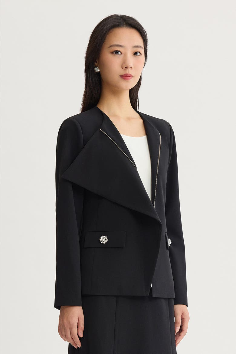 Stretch Deco Crepe Drape Front Jacket, Alternate, color, Black