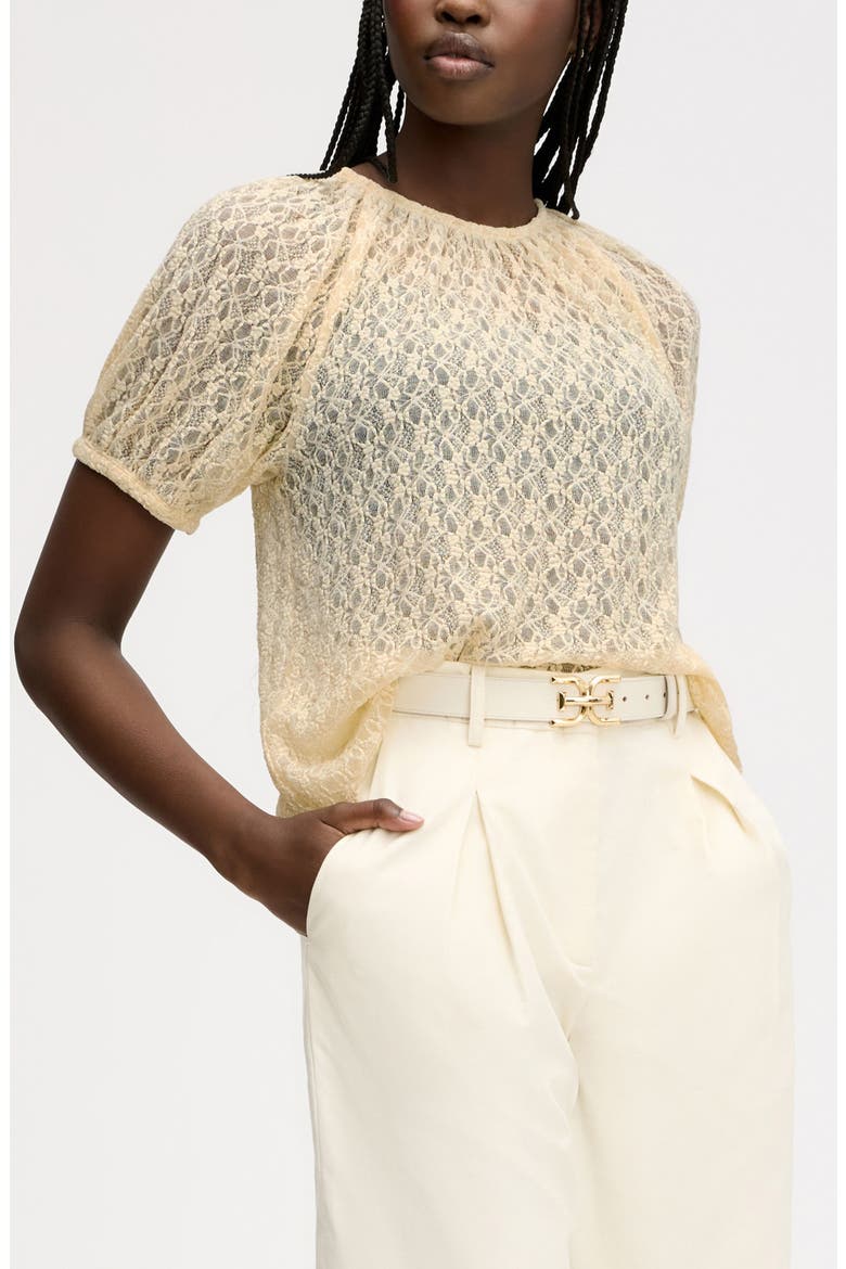 Semisheer Stretch Lace Top, Main, color, ALMOND