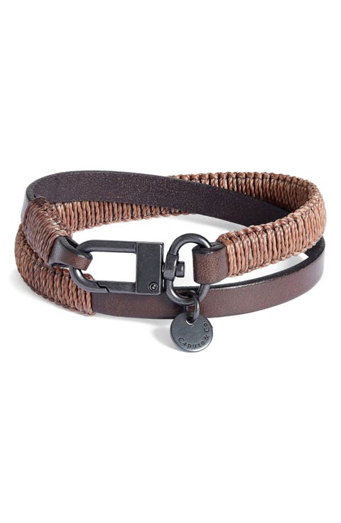Men's Wide Hand-Knotted Leather Double Wrap Bracelet