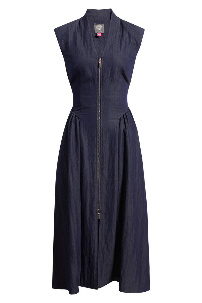 Zip Front Midi Dress, Alternate, color, DENIM