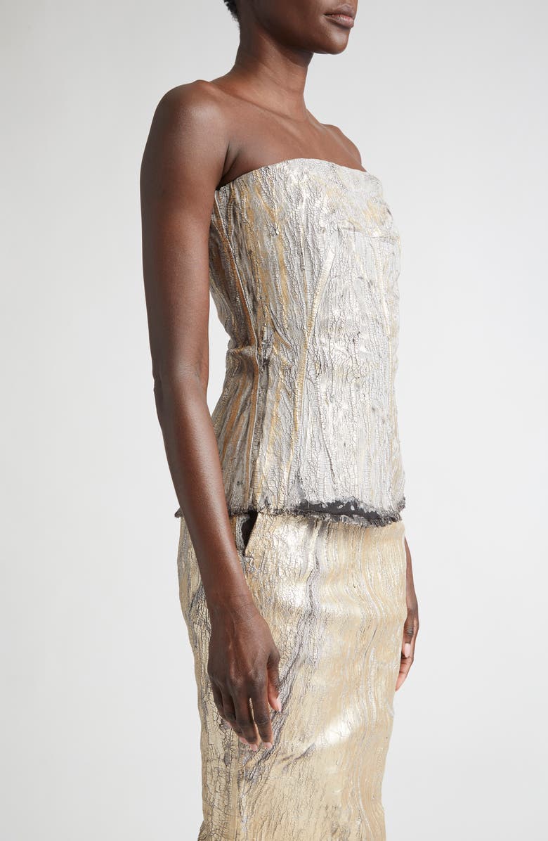 Rick Owens Coated Metallic Denim Bustier Top, Alternate, color, 