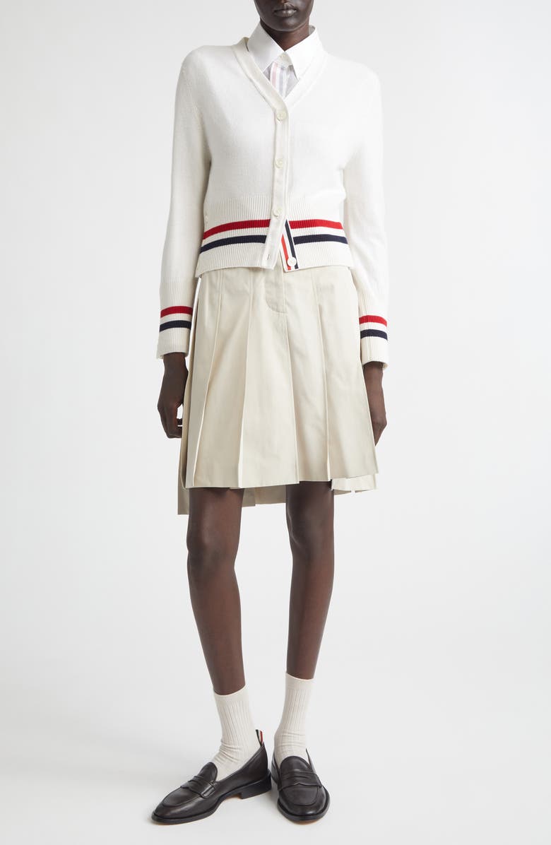 Thom Browne Shrunken Cashmere Cardigan, Alternate, color, White