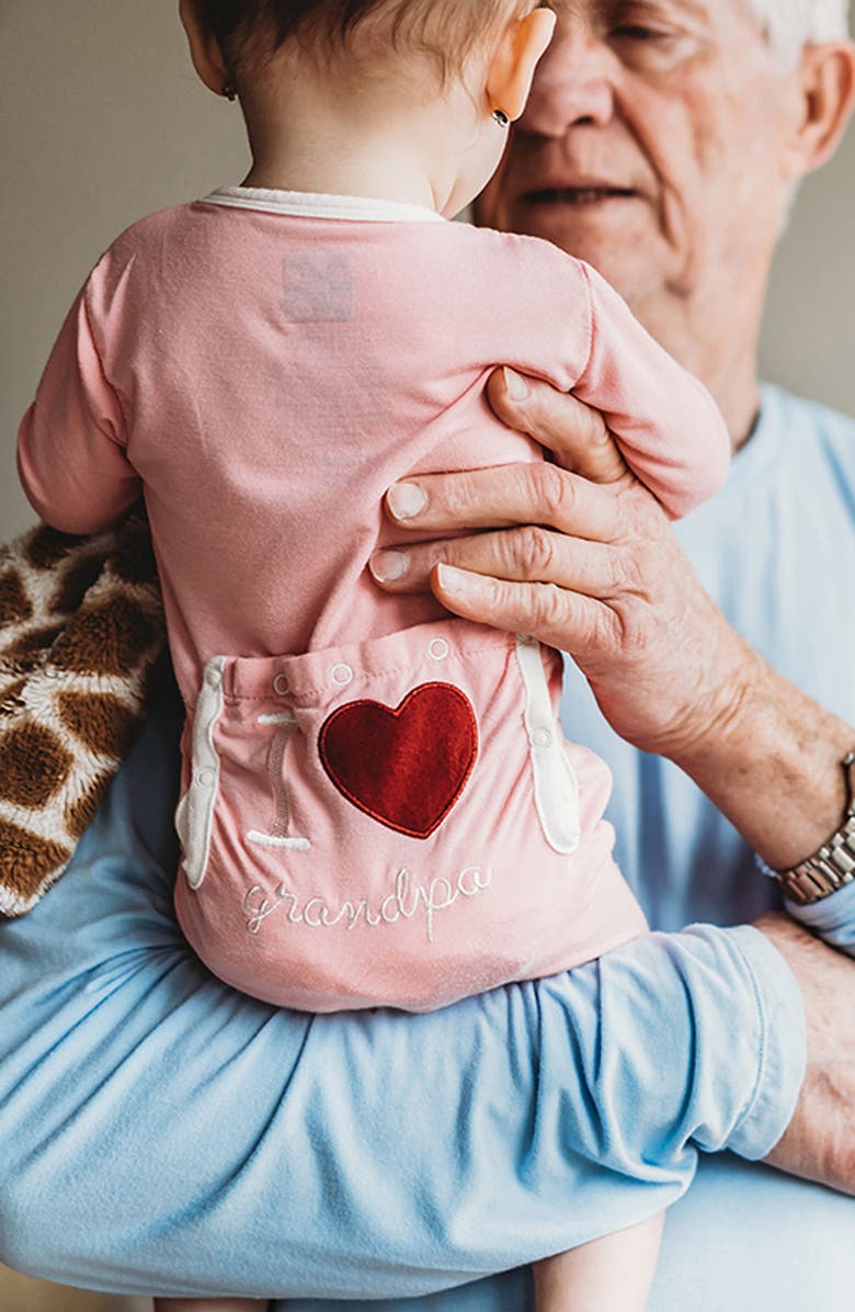 KicKee Pants I Heart Appliqué Snap Romper, Alternate, color, Lotus I Love Grandpa