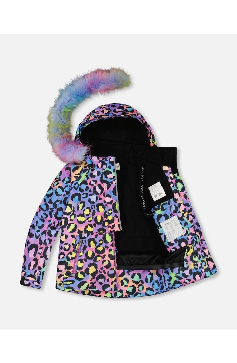 Deux par Deux Girl's Two Piece Snowsuit Printed Rainbow Leopard And Black, Alternate, color, 