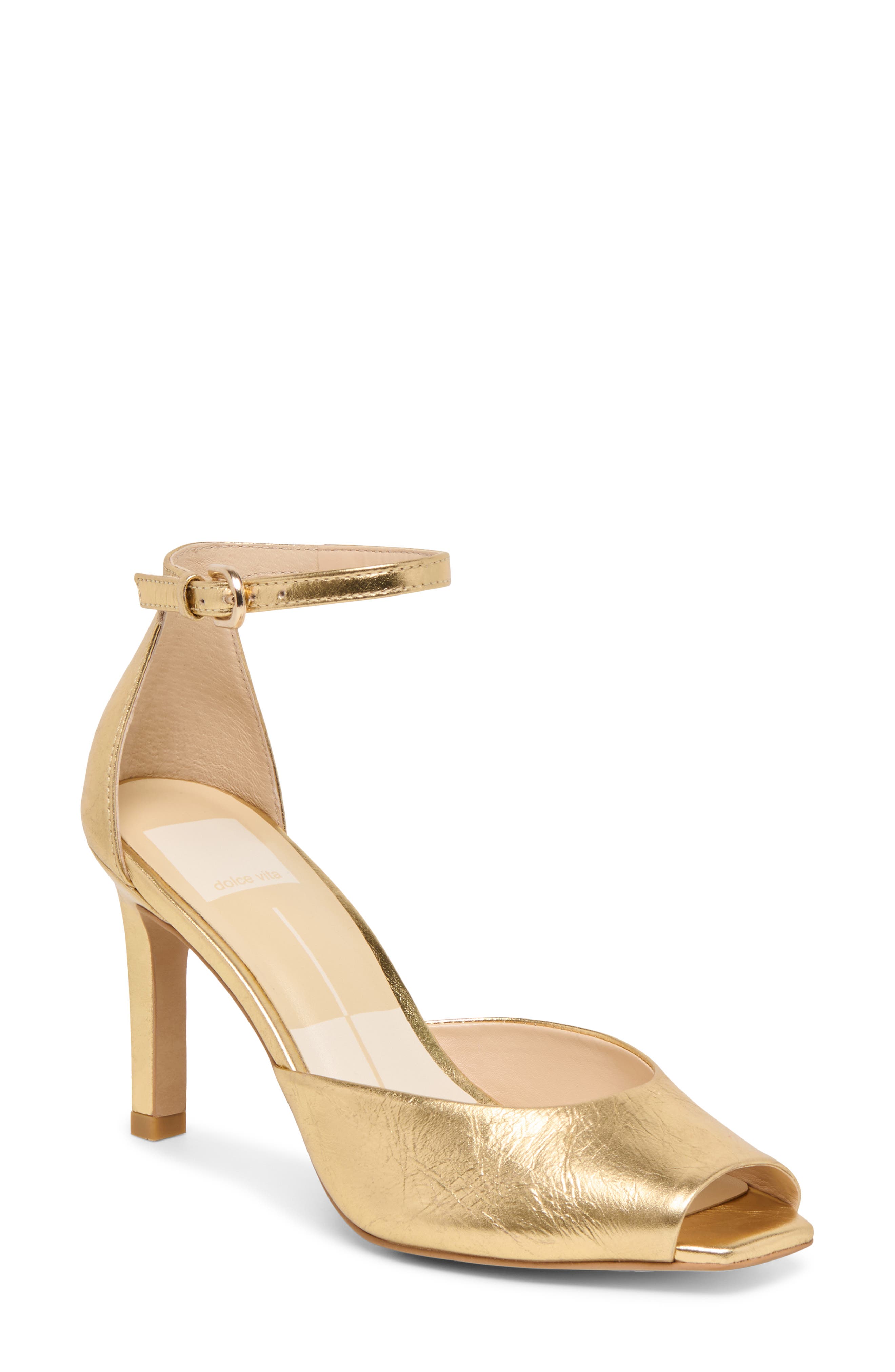 Dolce Vita Serlo Ankle Strap Pump, Main, color, Gold Crinkle Patent