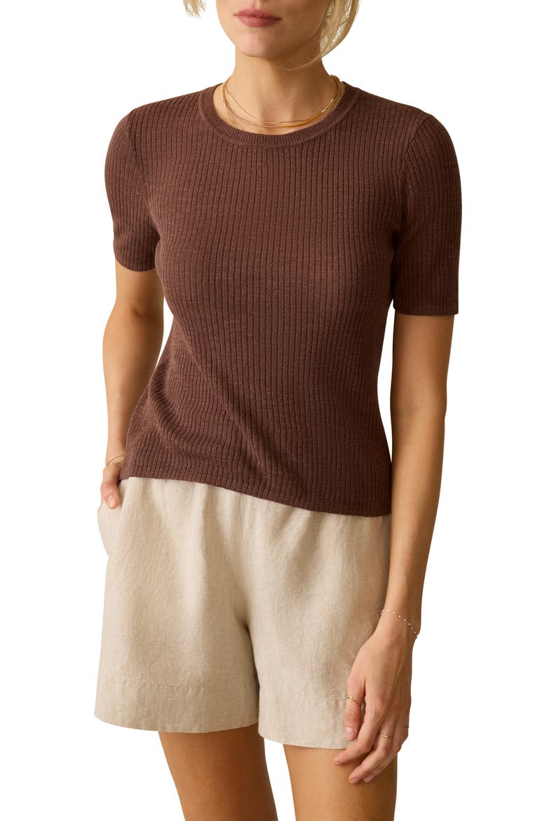 Miramar Rib Linen & Organic Cotton T-Shirt, Main, color, COCOA