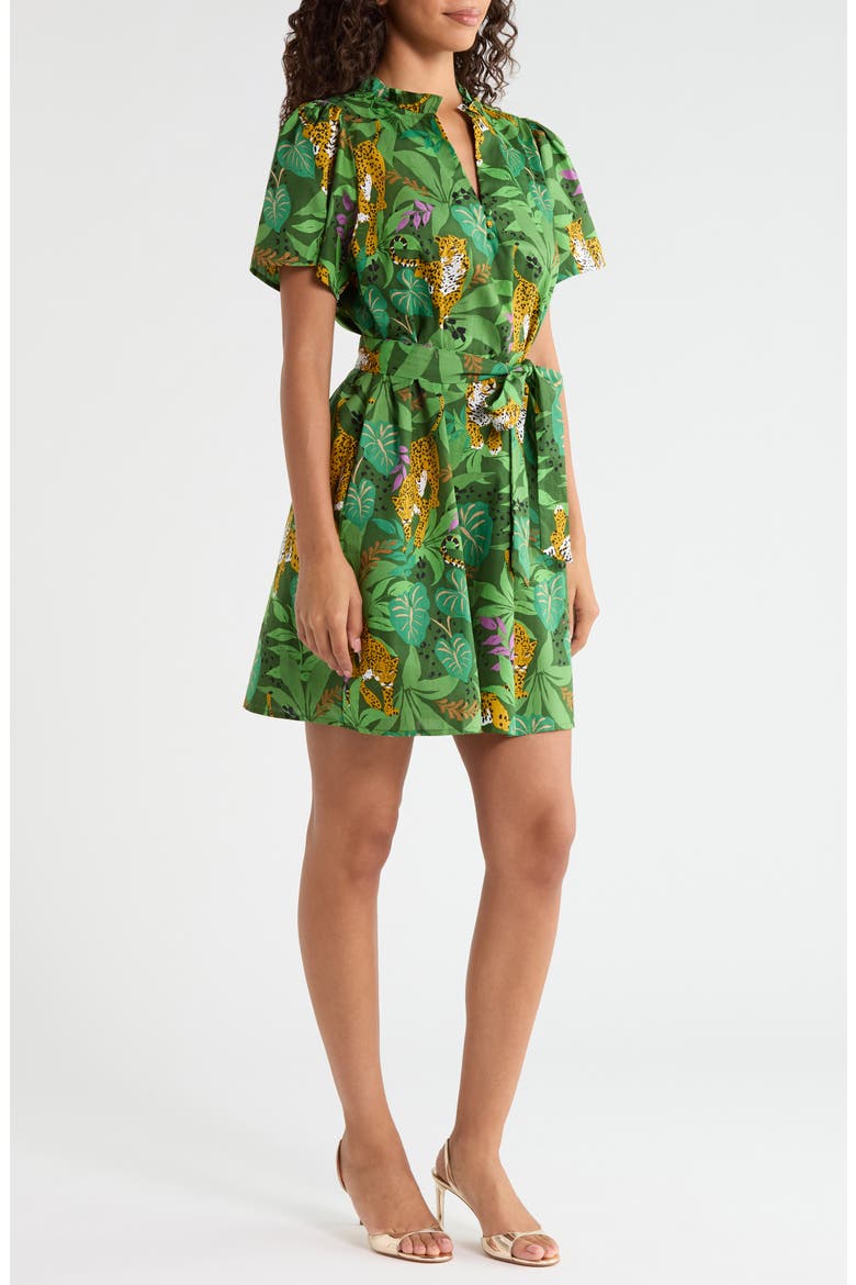 Ema Tropical Print Tie Waist Minidress, Alternate, color, GREEN-MULTI