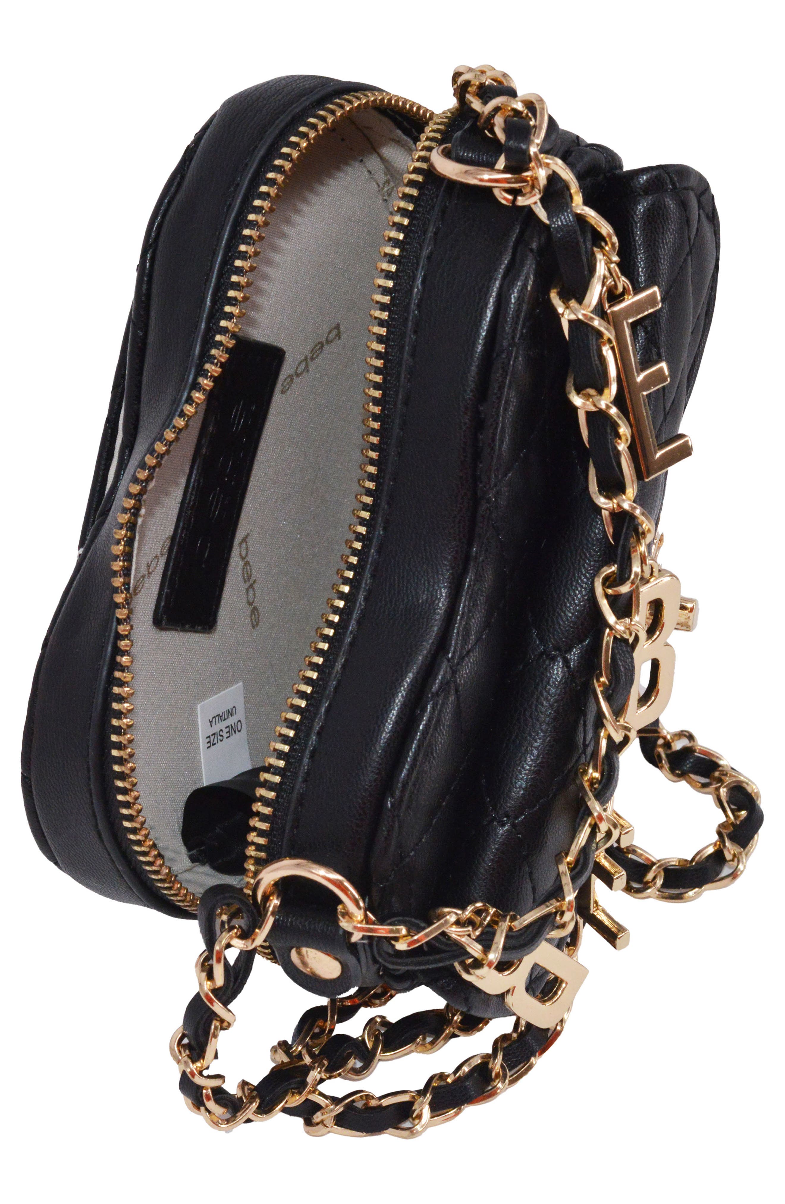 bebe Solana Quilted Heart Crossbody Bag, Alternate, color, Black