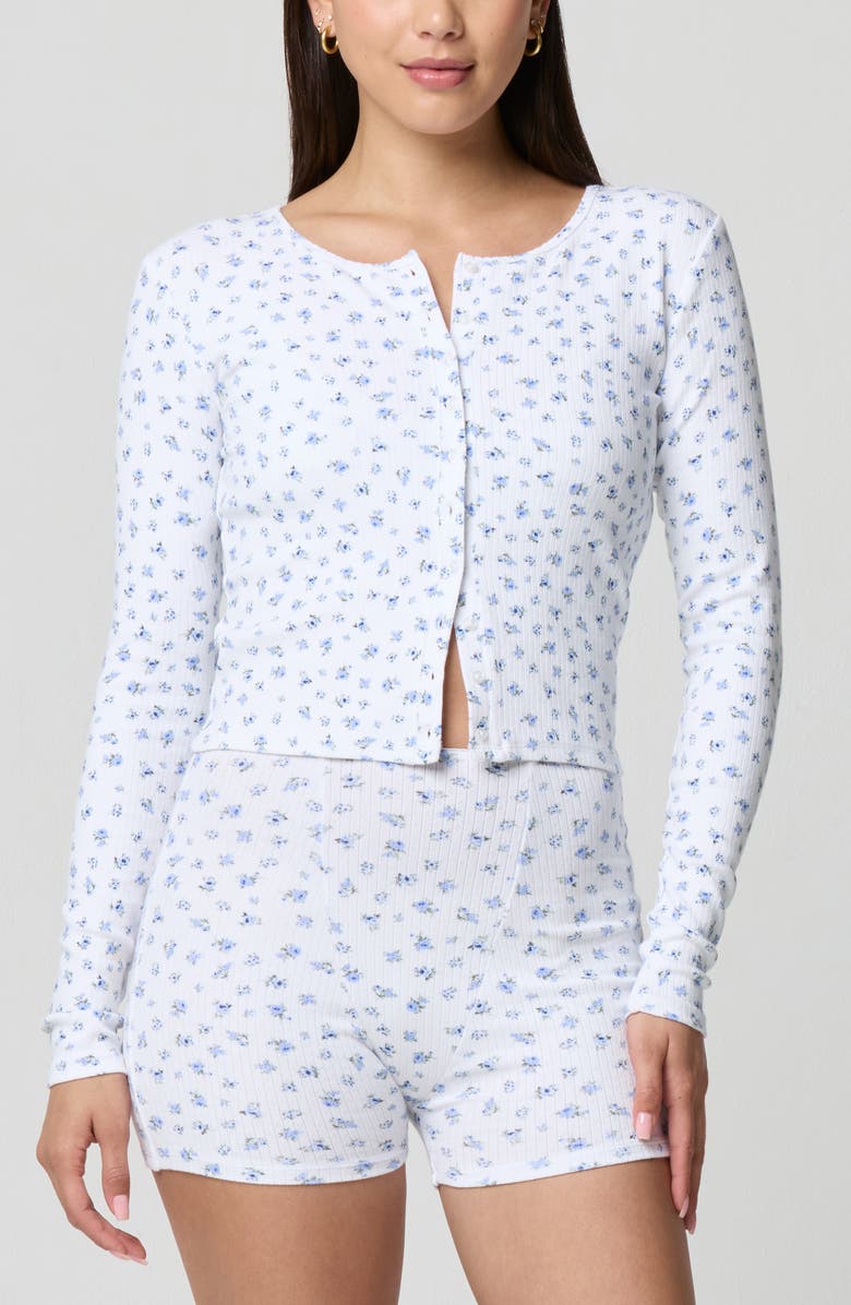 Florence by Mills Ditsy Floral Button-Up Long Sleeve Crop Top, Main, color, Petit Jardin White/ Blue