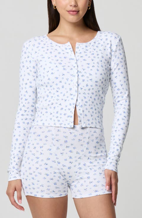 Ditsy Floral Button-Up Long Sleeve Crop Top