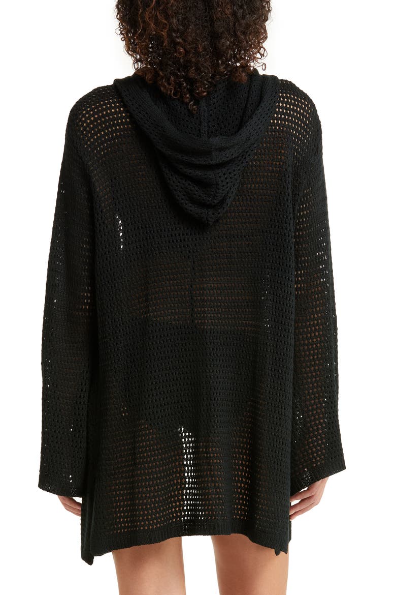 Hooded Open Stitch Cover-Up Cardigan, Alternate, color, BLACK