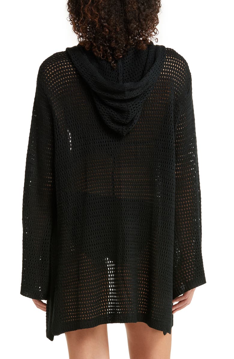Elan Hooded Open Stitch Cover-Up Cardigan, Alternate, color, Black