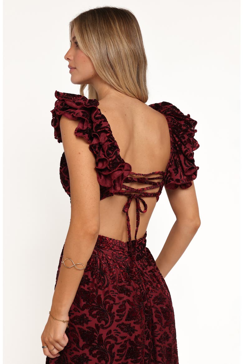 Harmony Beaded Cutout Maxi Dress, Alternate, color, BURGUNDY METALLIC FLORAL