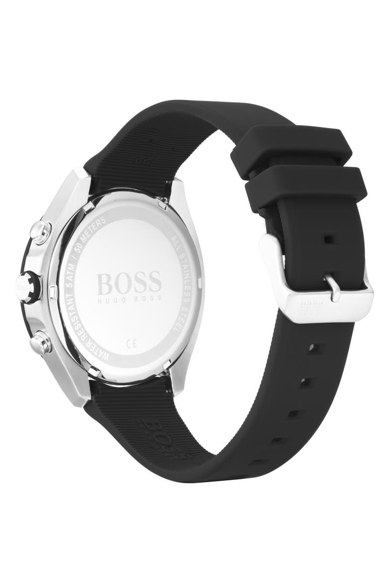 Velocity Chronograph Rubber Strap Watch, 45mm, Alternate, color, BLACK/ SILVER