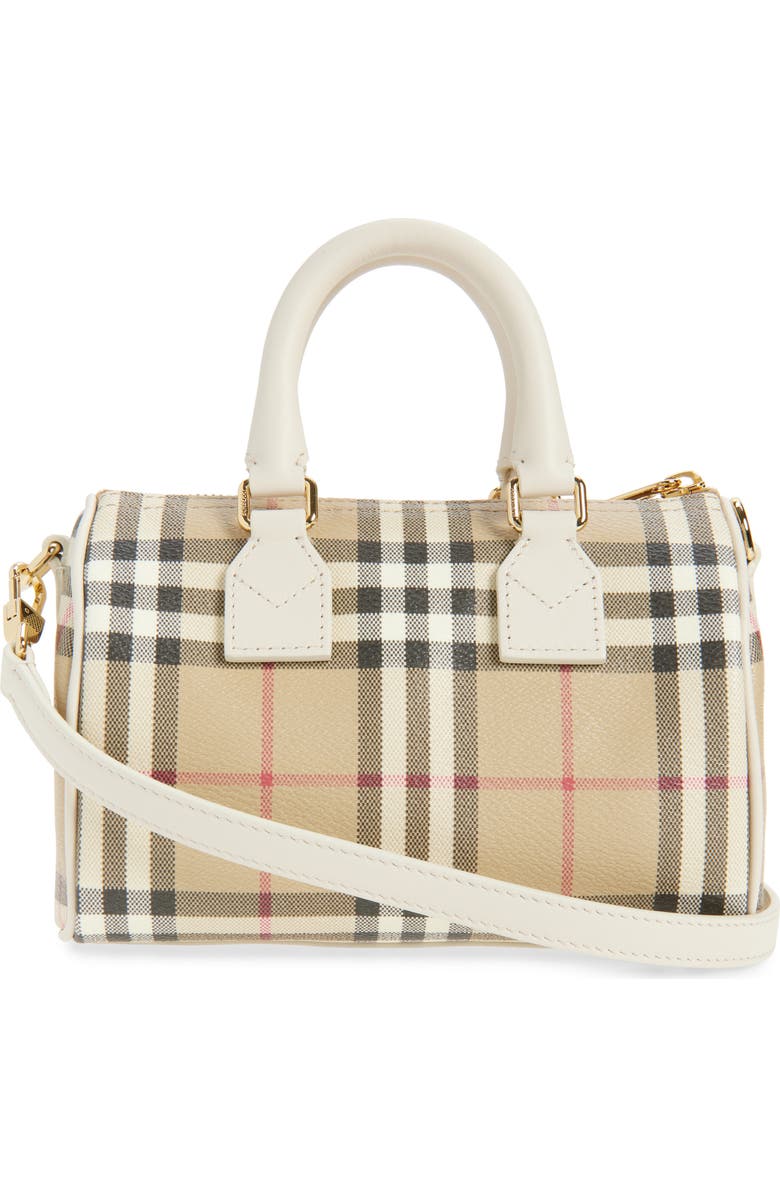 Burberry Mini Leather Bowling Bag, Alternate, color, Vintage Check/ Soap