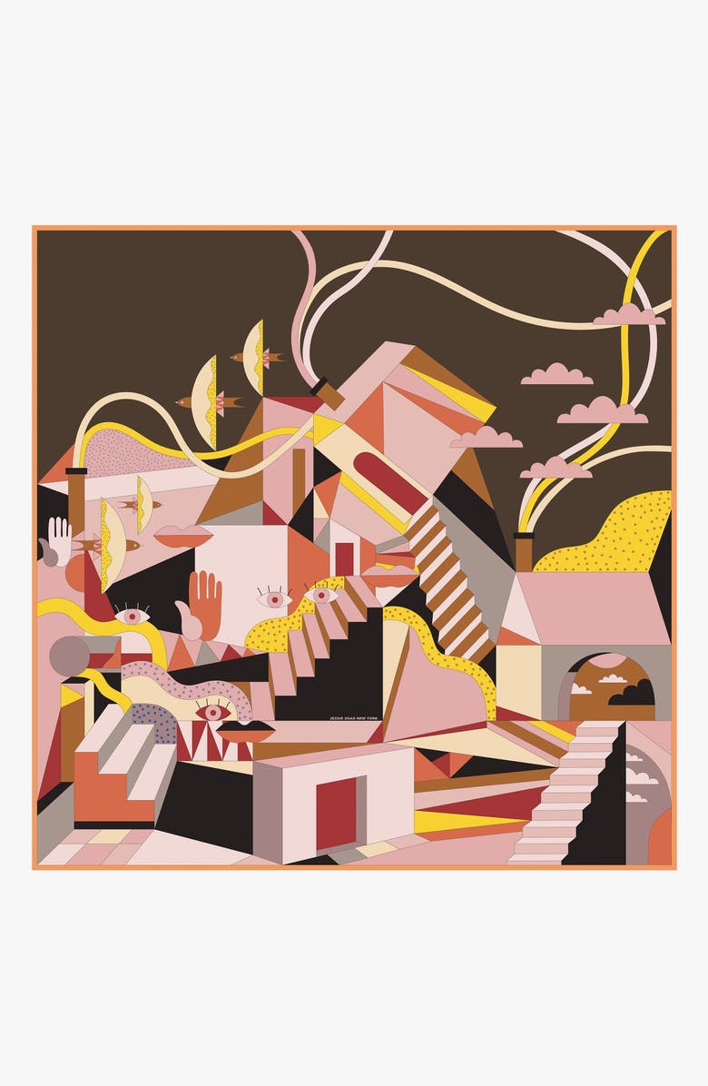 Jessie Zhao New York Double Sided Wool Silk Scarf Of Dreamlike, Main, color, Brown