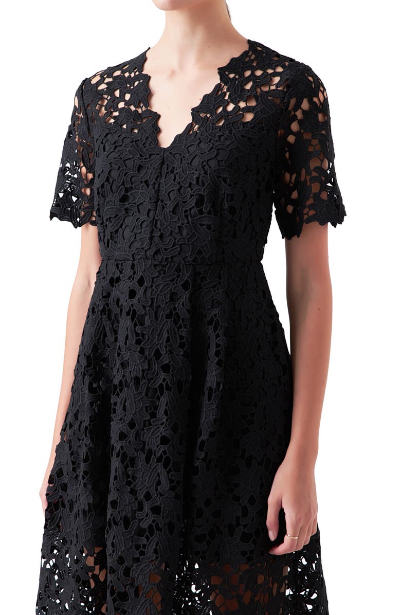 Endless Rose Allover Lace Midi Dress, Alternate, color, Black