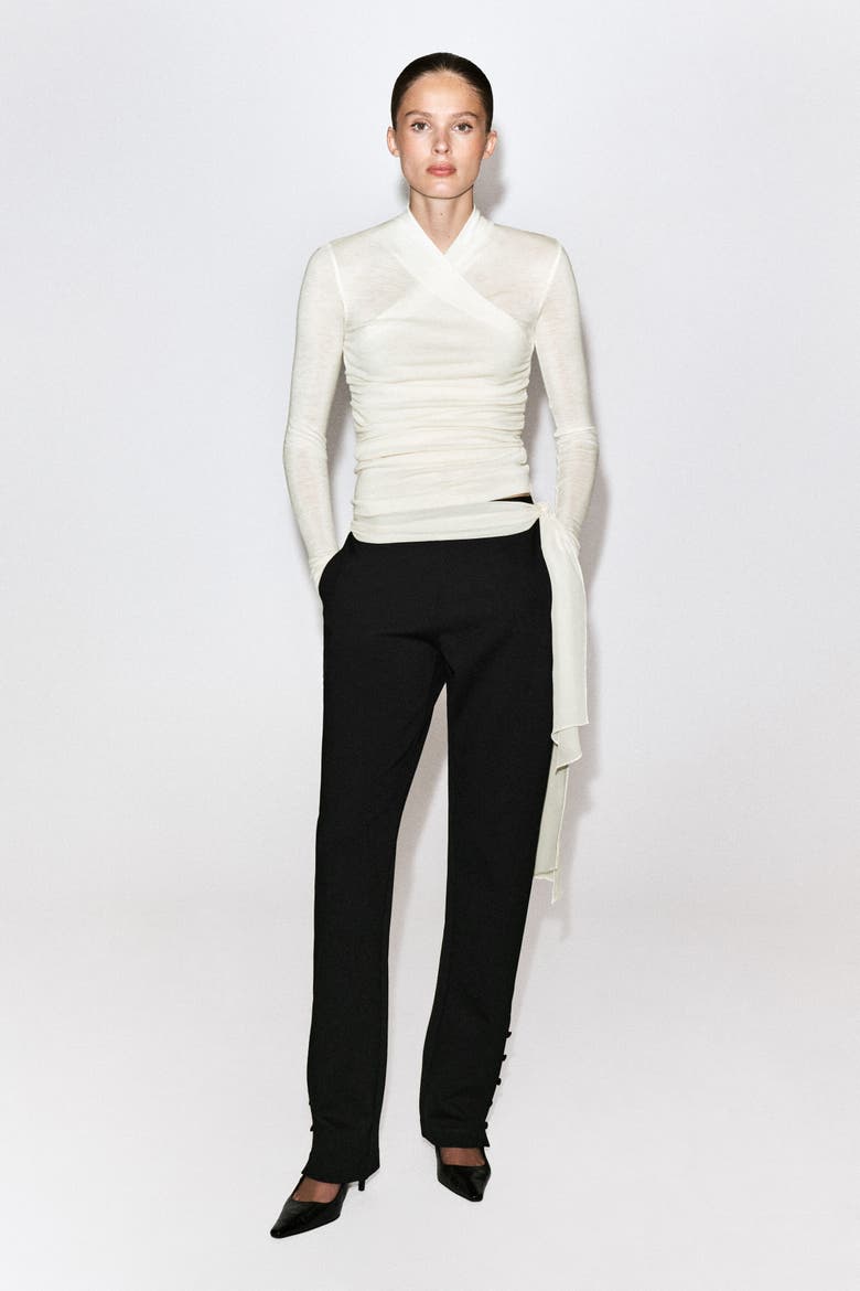 Wrap-over Merino Wool Top, Alternate, color, CREAM