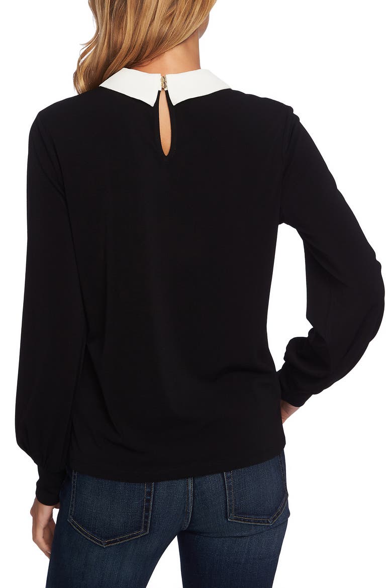 Mixed Media Collar Top, Alternate, color, RICH BLACK