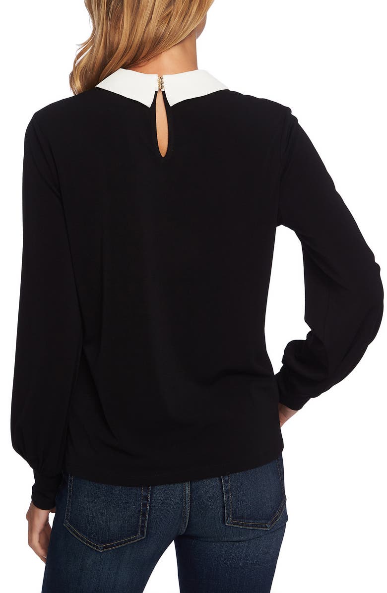 CeCe Mixed Media Collar Top, Alternate, color, 