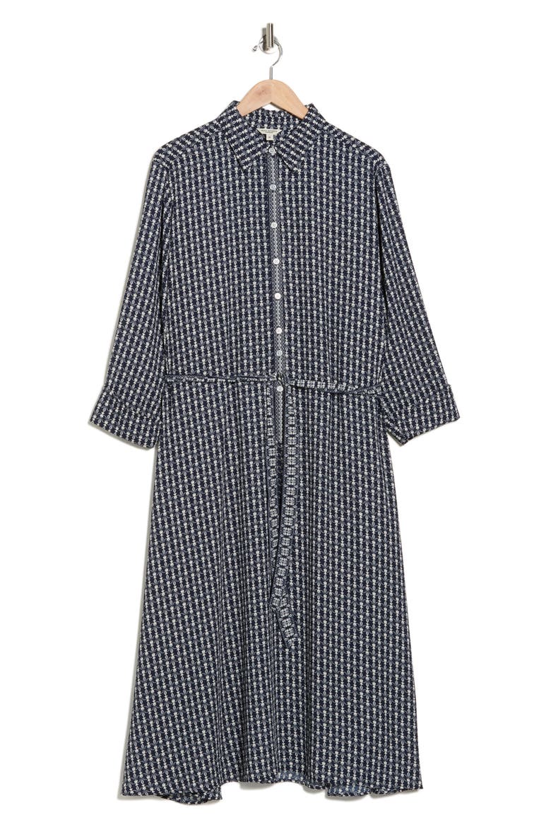 Tie Waist Long Sleeve Maxi Shirtdress, Alternate, color, NAVY BULB VINES