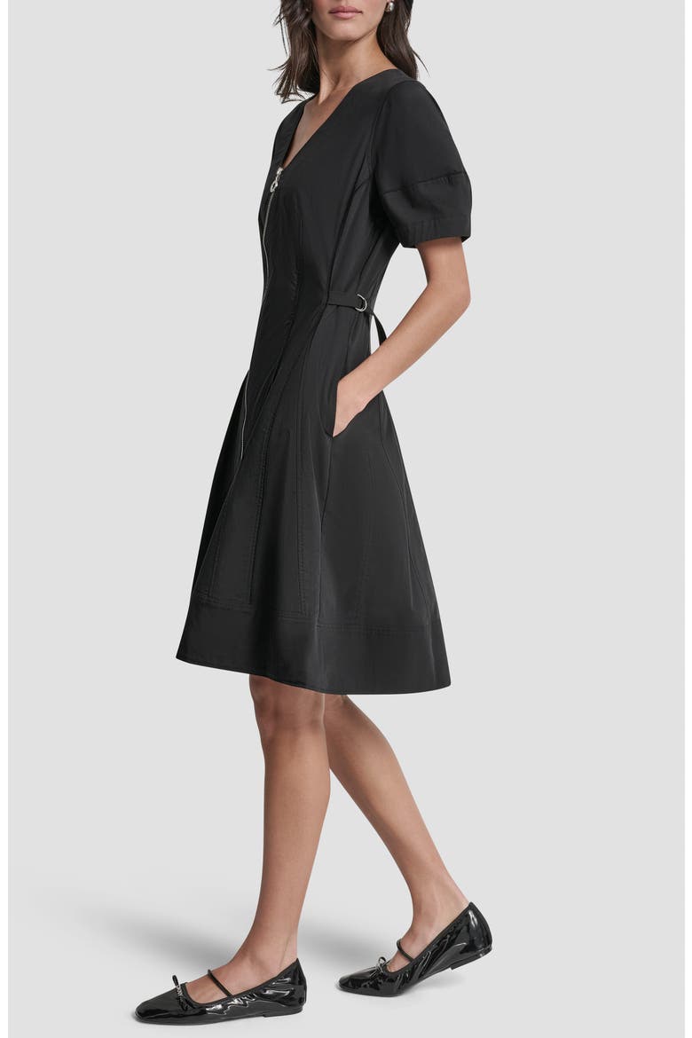 Poplin Fit & Flare Dress, Alternate, color, BLACK