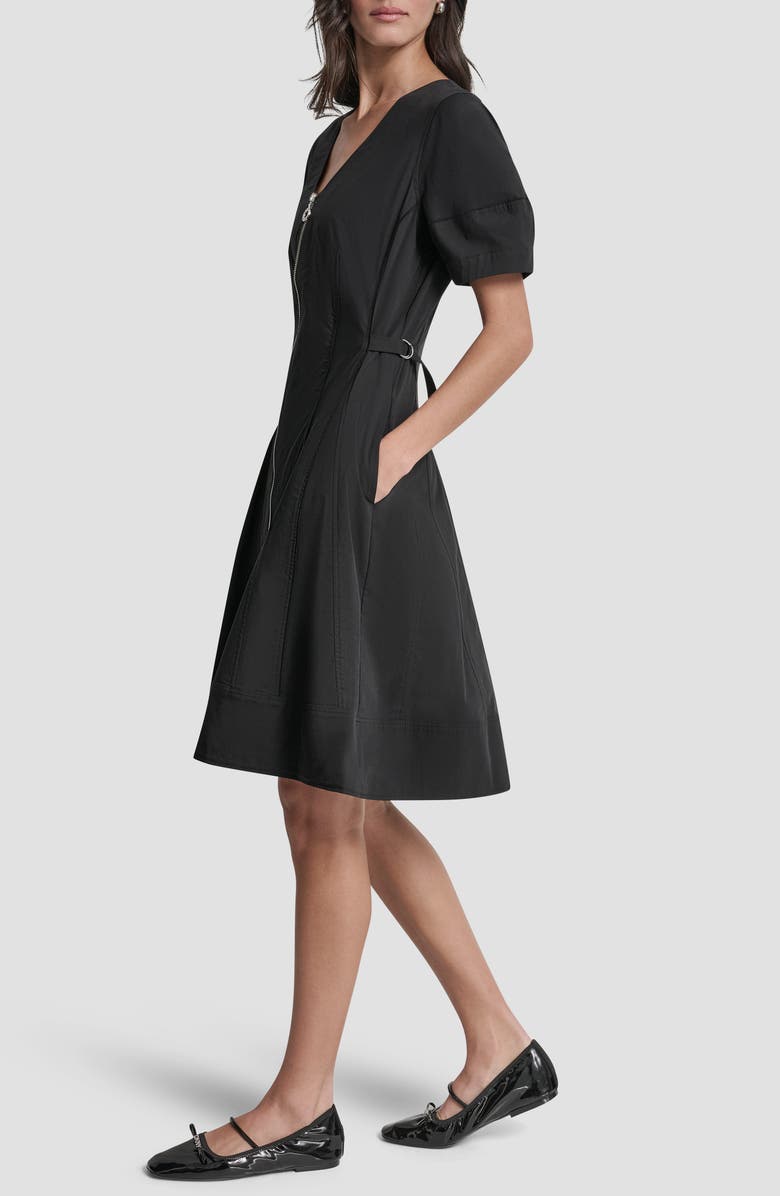 DKNY Poplin Fit & Flare Dress, Alternate, color, Black