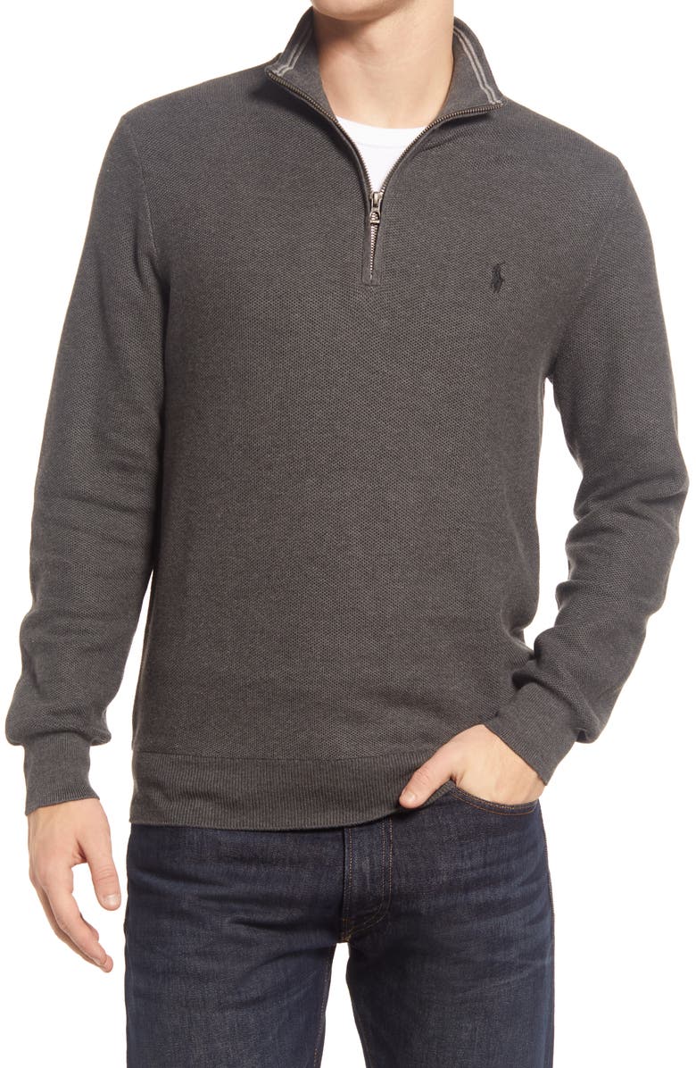 Polo Ralph Lauren Piqué Quarter Zip Pullover, Main, color,