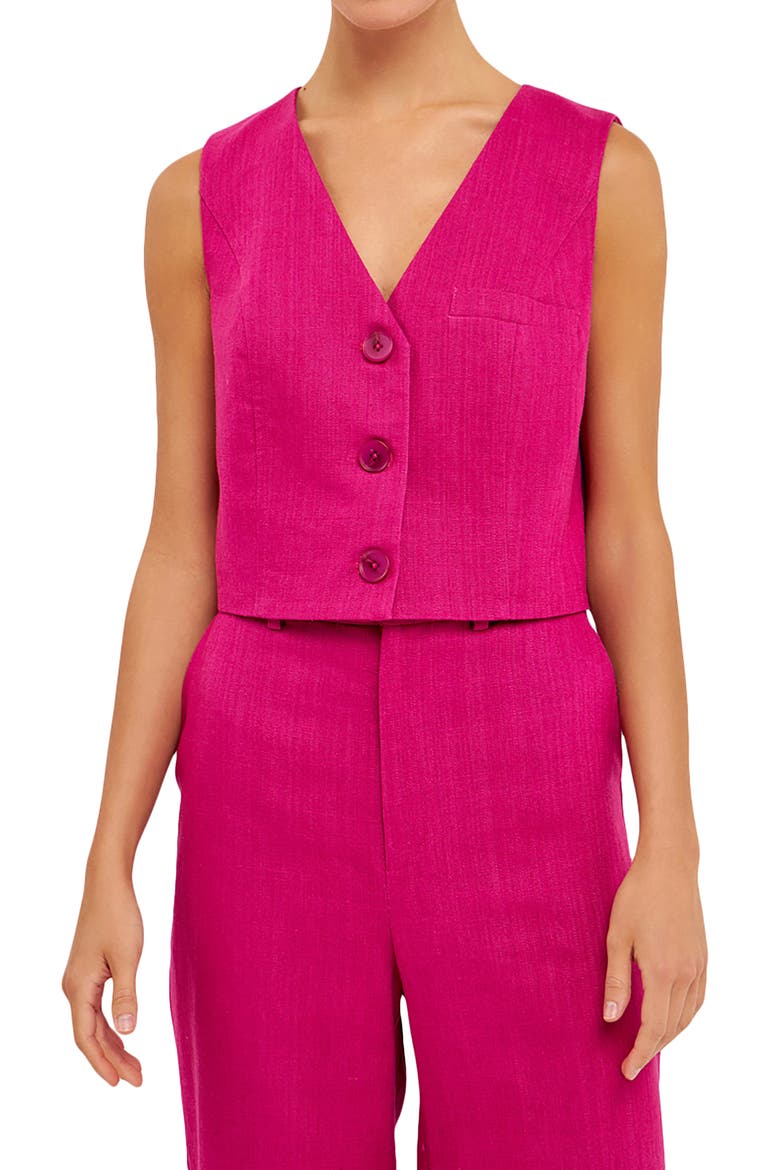 Crop Linen Blend Vest, Alternate, color, BERRY