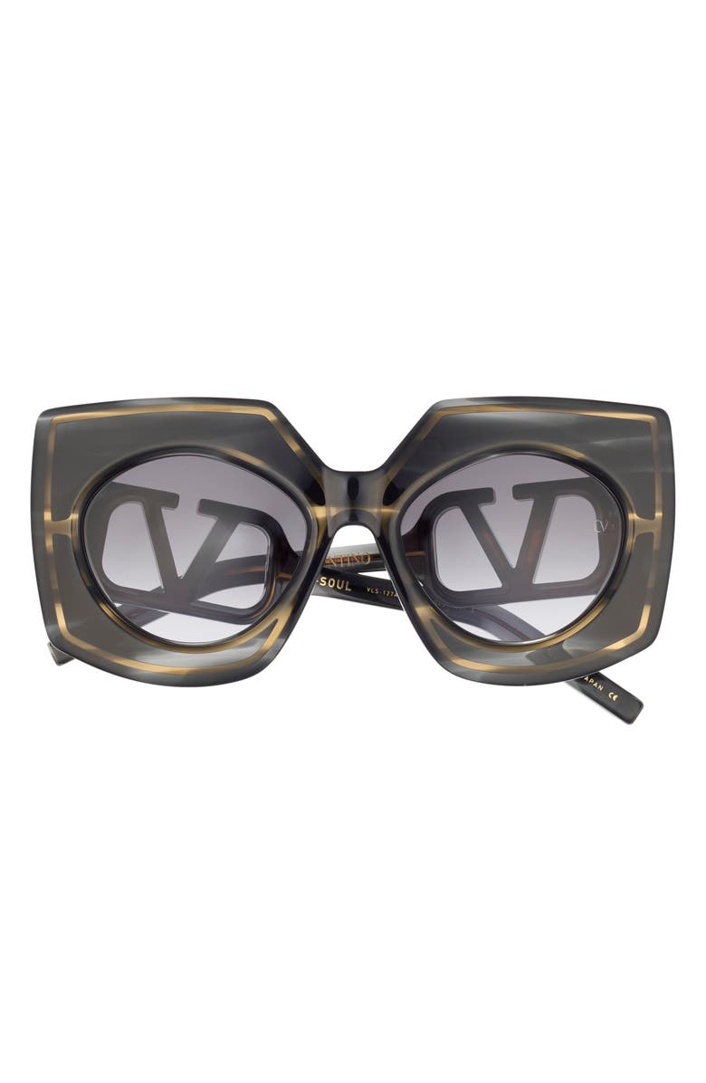 Valentino 53mm Gradient Square Sunglasses, Main, color, Black Havana Black Havana Grey