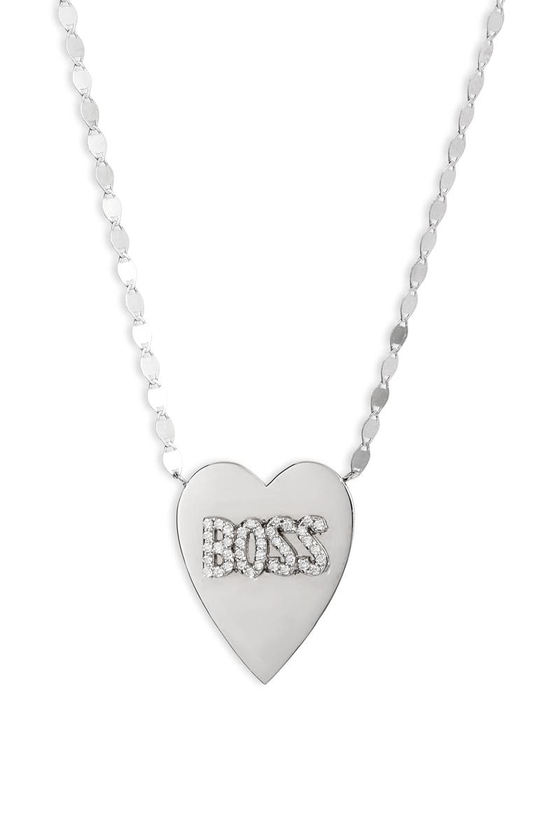 LANA Boss 14K Gold Heart Necklace, Main, color, White Gold/ Diamond