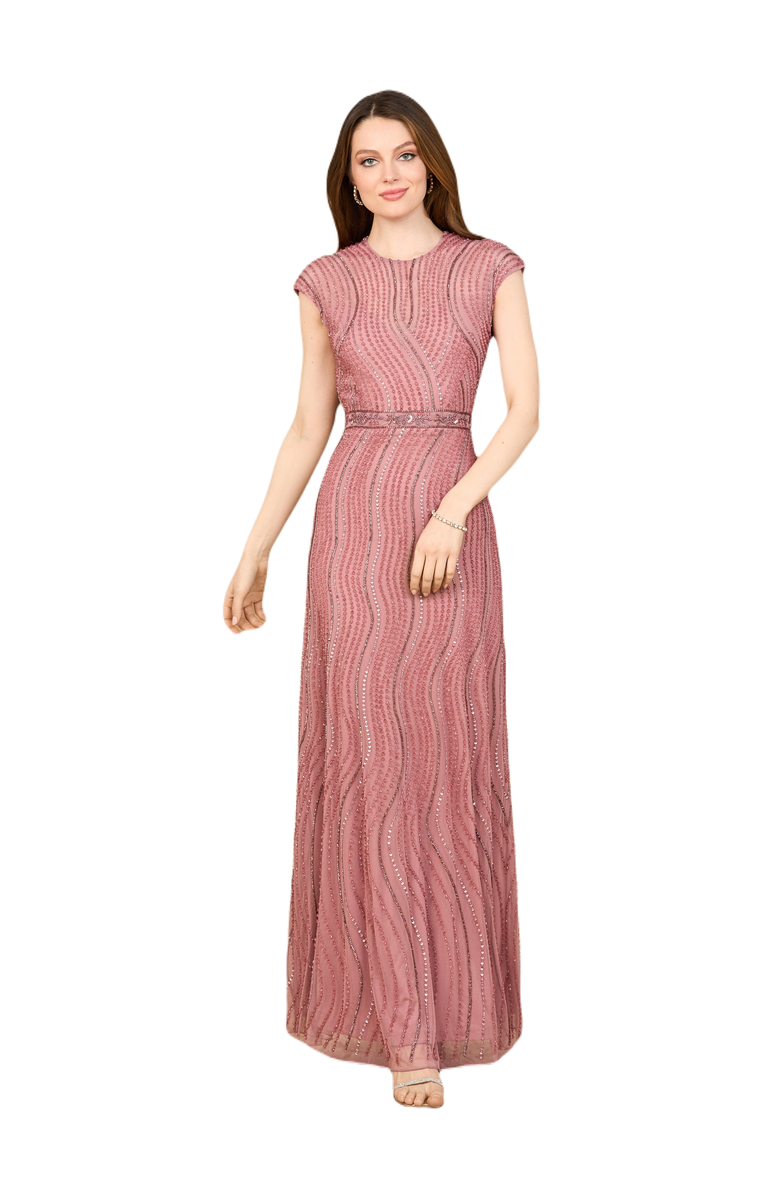 LARA New York Cap Sleeve, Illusion Neck Beaded Gown, Main, color, Dusty Lilac