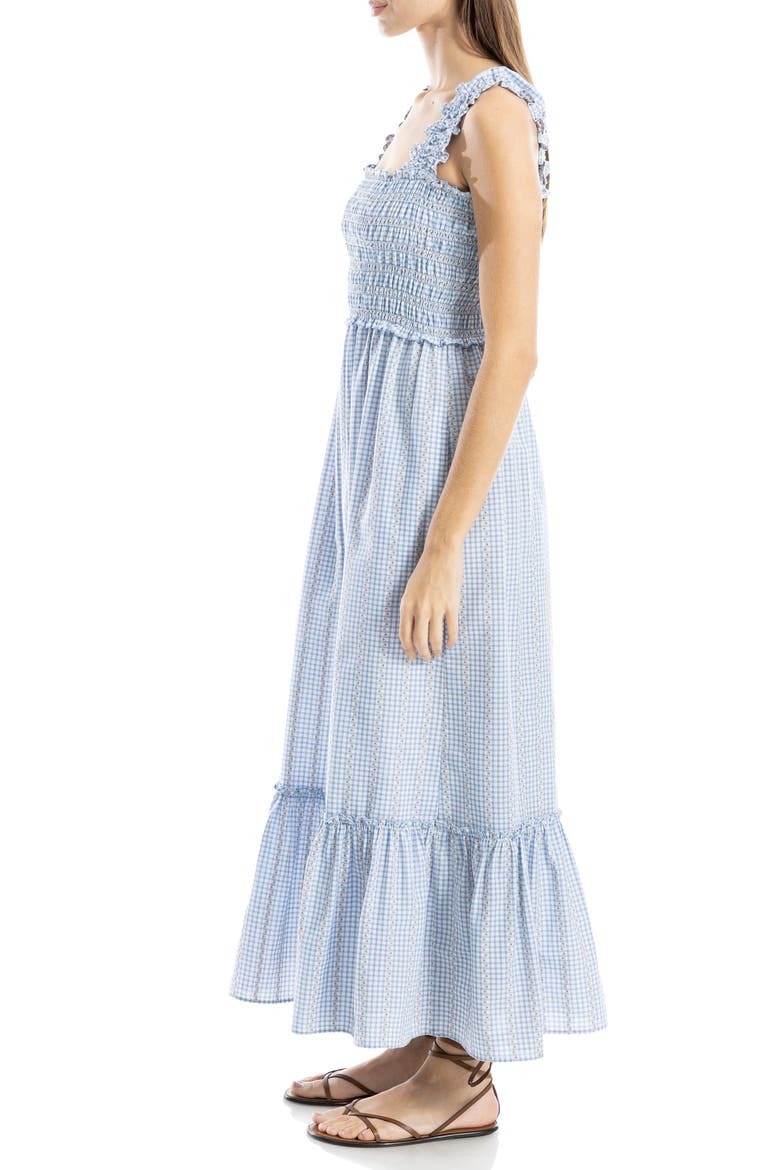 Wide Strap Smocked Maxi Dress, Alternate, color, BLUE/ WHITE CHECK GINGHAM