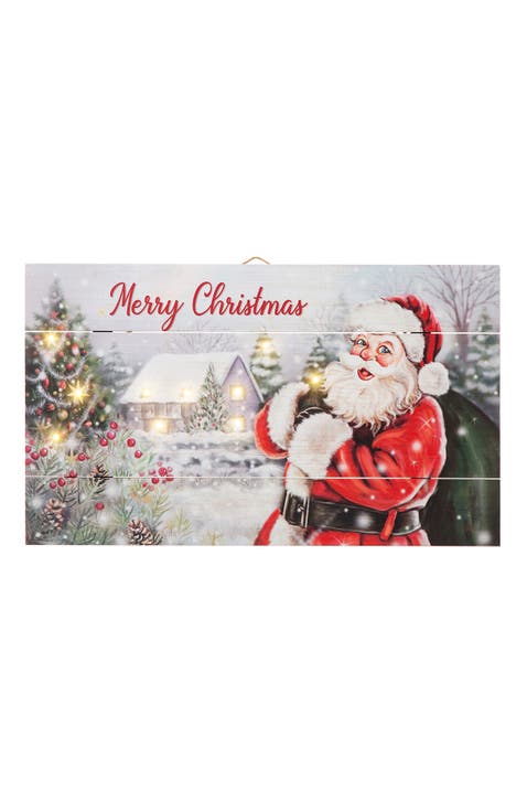 24"L Lighted Wooden Santa Wall Decor