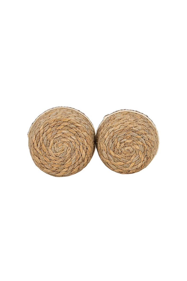 Set of 2 Embroidered Rim Baskets Natural Seagrass & Jute, Alternate, color, Brown