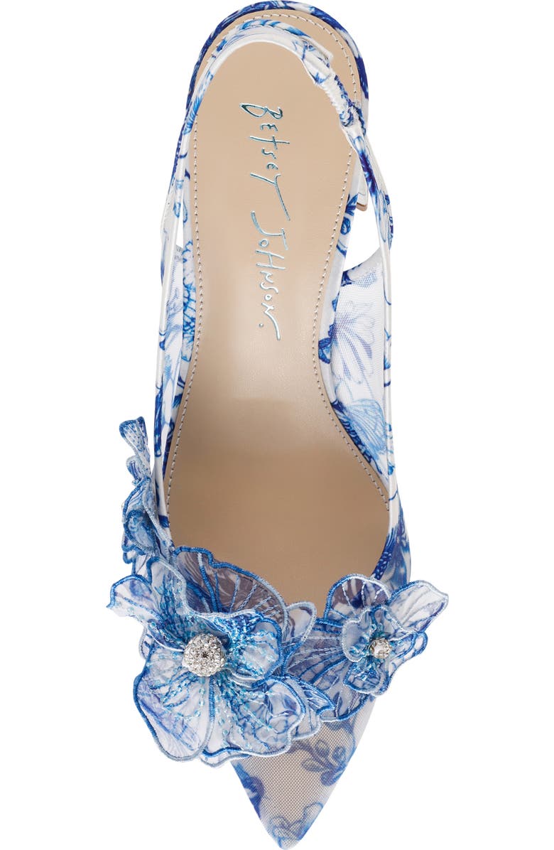 Betsey Johnson Petra Slingback Pointed Toe Pump, Alternate, color, White/ Blue Floral