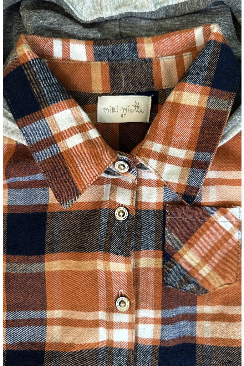 Kids' Mateo Plaid Hooded Cotton Button-Up Shirt, Alternate, color, SIERRA