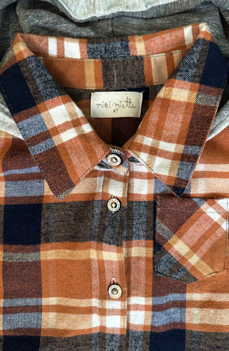 Miki Miette Kids' Mateo Plaid Hooded Cotton Button-Up Shirt, Alternate, color, 